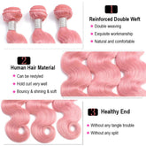 Remy Pink Human Hair Bundles Wavy Light Pink Hair Weave